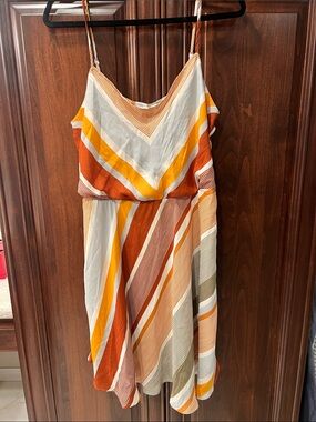 LC Lauren Conrad Striped Spaghetti‑Strap Mini Dress in White, Orange & Yellow